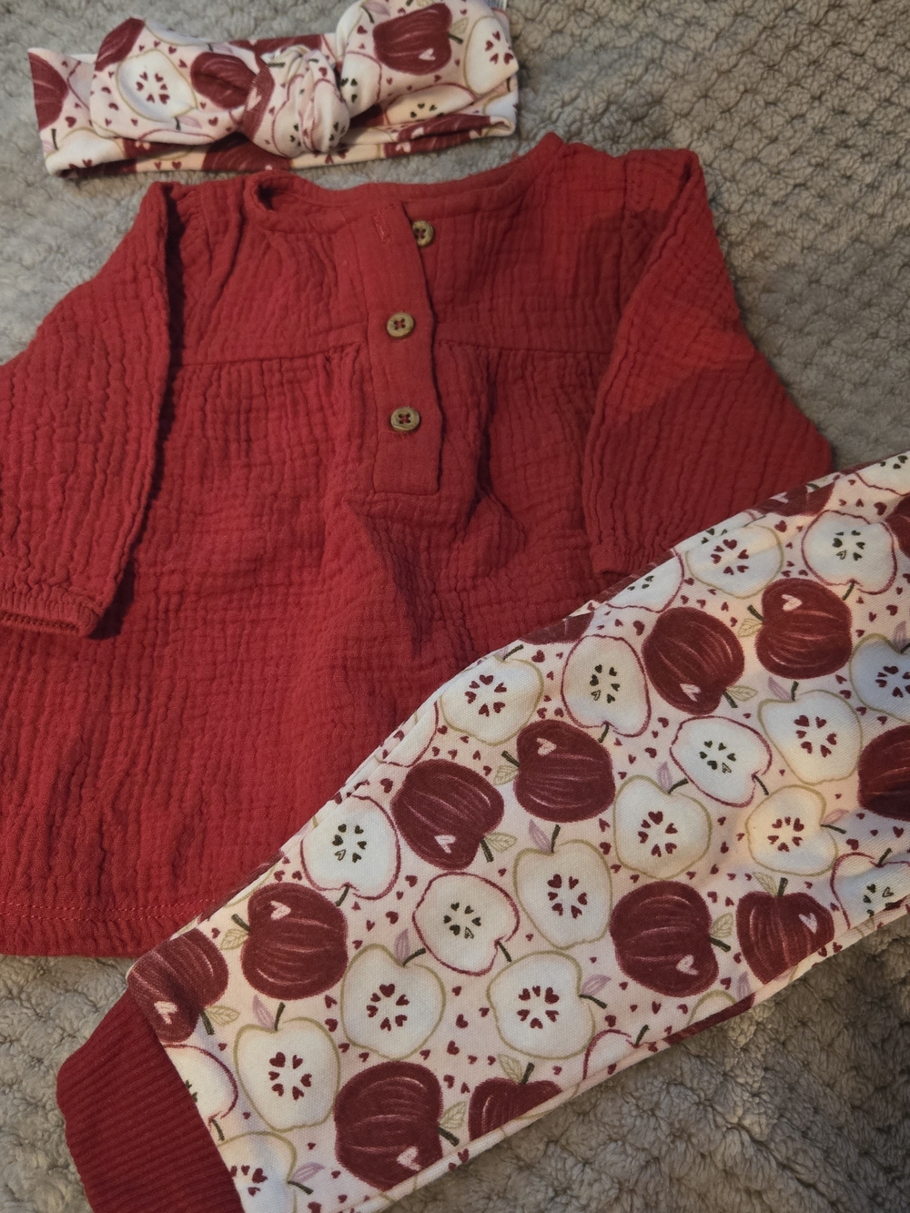 Rabbit + Bear Girl Organic Cotton Henley Tunic Apple Set 3pc - Size 3-6mos